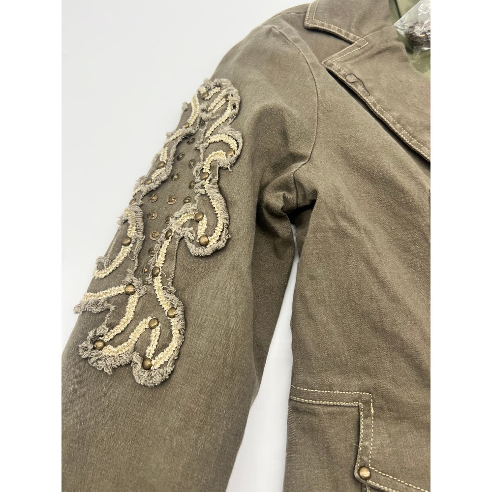 Nwot Aziz Olive Geen Embroidered Jacket View 3